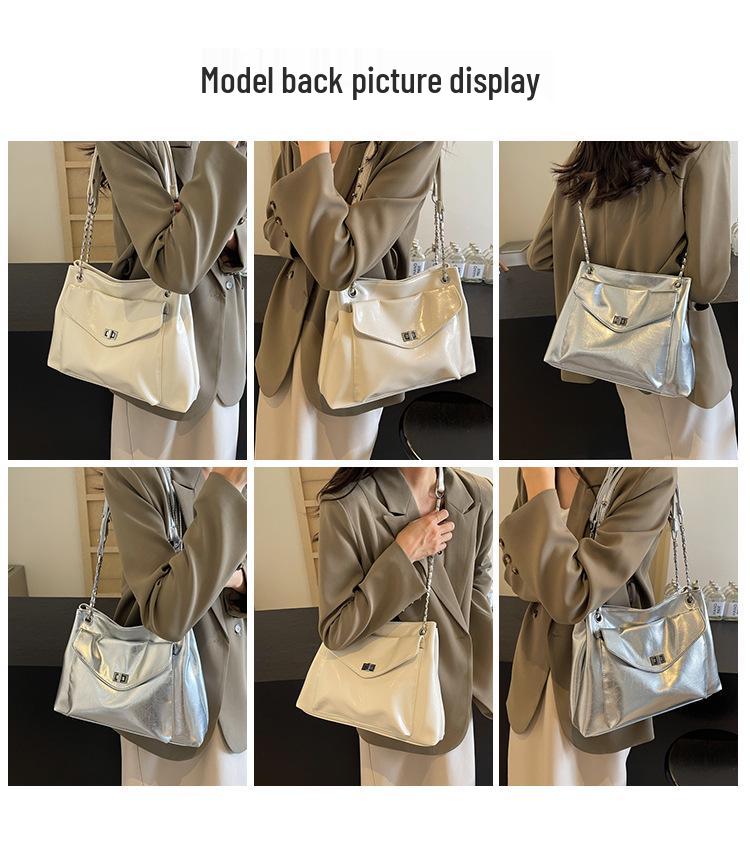 Women's Soft PU Patent Leather Chain Tote Bag with Compartments - 2024 Spring/Summer Fashion