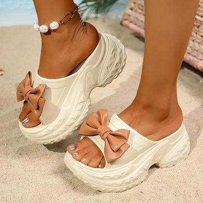 Fashion Fashion New Eva Platform Slippers for Women Sweet Bow Knot Decor High Heel Sandals Woman Solid Color Thick Bottom Slides Mujer