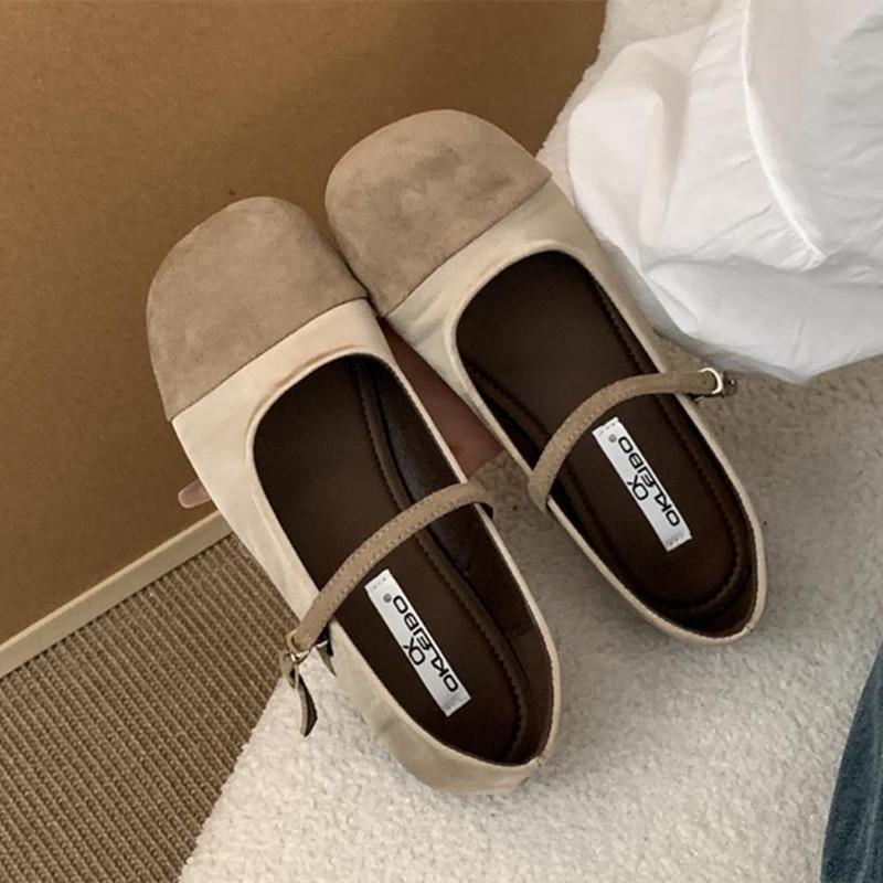 Fashion Cute Mixed Color Satin Velvet Ballet Flats Women Fashion Round Toe Narrow Buckle Mary Jane Shoes for Women Comfort Casual Shoes