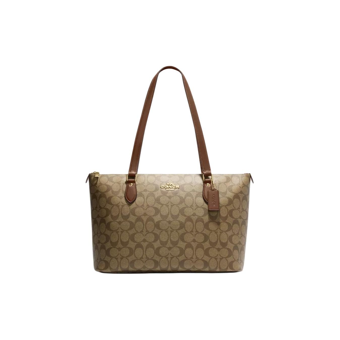 COACH Gallery Tote Bag, Brown Signature Coated Canvas Large Capacity Shoulder Handbag, Fashion Casual Daily Commute  Bag for Women CS187-IME74 Basic Set (Bag+Dust Bag)