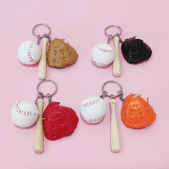 Baseball Keychain Pendant Zinc-Iron Alloy Wood Faux Leather Baseball Bat Cap Team Gift Baseball Fan Accessory