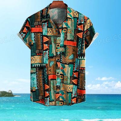 Men's Fashion Retro Printed Short Sleeved Shirt Men's Hawaiian Printed Shirt