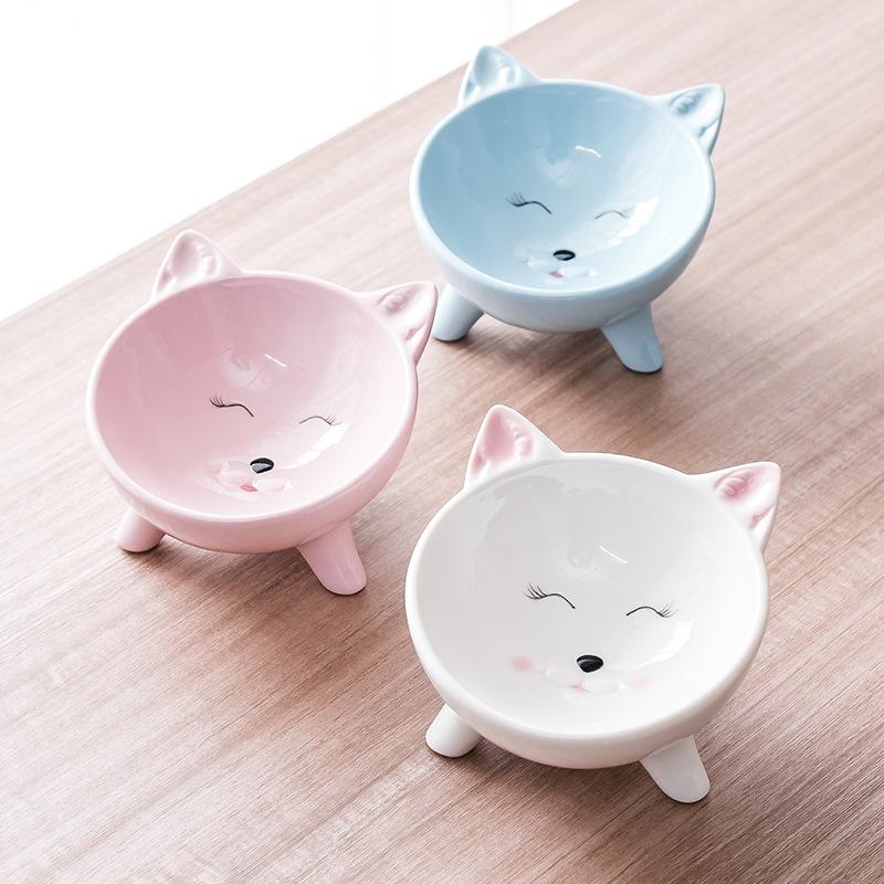 Ceramic Cat Bowl High Foot Protection Cervical Spine Cat Food Bowl Cat Puppy Cat Basin Creative Pet Snack Ceramic Bowl