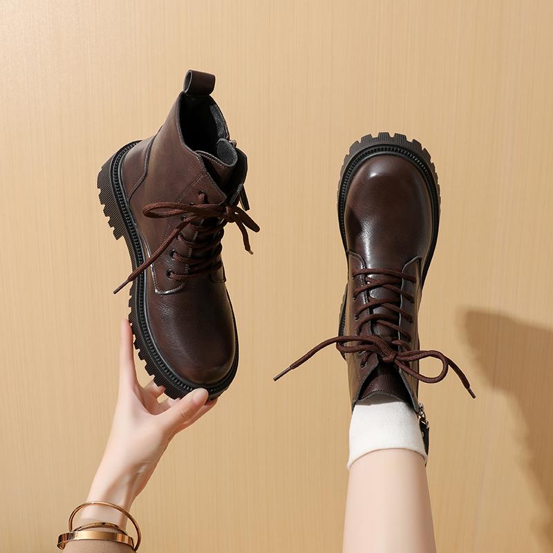 Women’s Winter Boots Casual Brown Short Motorcycle Boots Street Style Black Warm Ankle Boots with Fur Plus Size