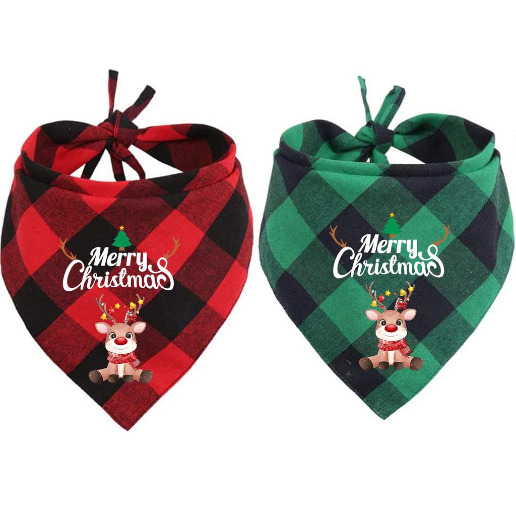 2PCS Christmas Dog Bandanas Holiday Dog Scarf Triangle Reversible Merry Christmas Santa Print Pet Outfit Winter Xmas Pet Scarf