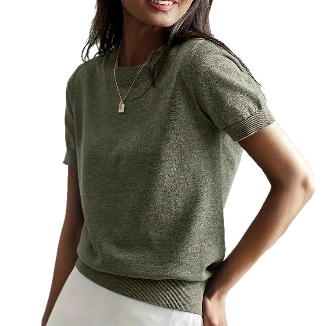 

Весна и осень Круглый вырез Короткий рукав Широкий внутренний трикотажный низ Короткий верх XL зелёный