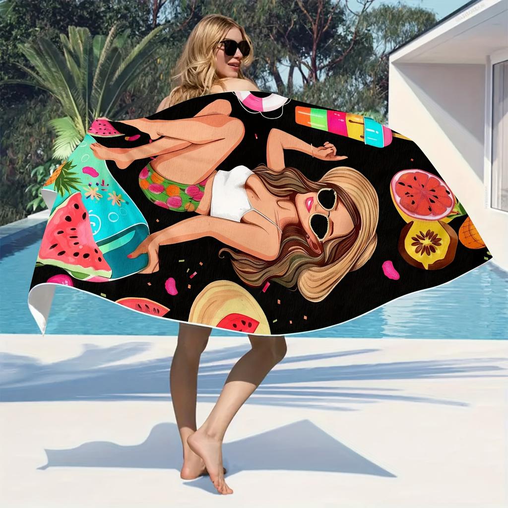 Girl Pattern Beach Towel Absorbent Sun Protection Towel For Beach Shower Swimming Pool Travel Vacation Camping Essential Gift