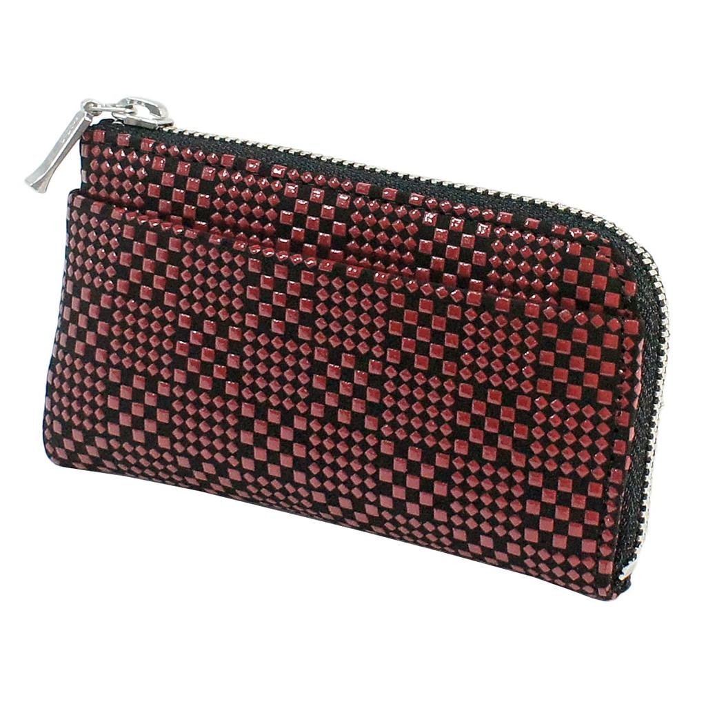 Indenya Inden Coin Purse F Coin Purse 05 Deerskin Black with Red Varied Ichimatsu Small Pattern Custom Color Lacquer, 1005-21-167