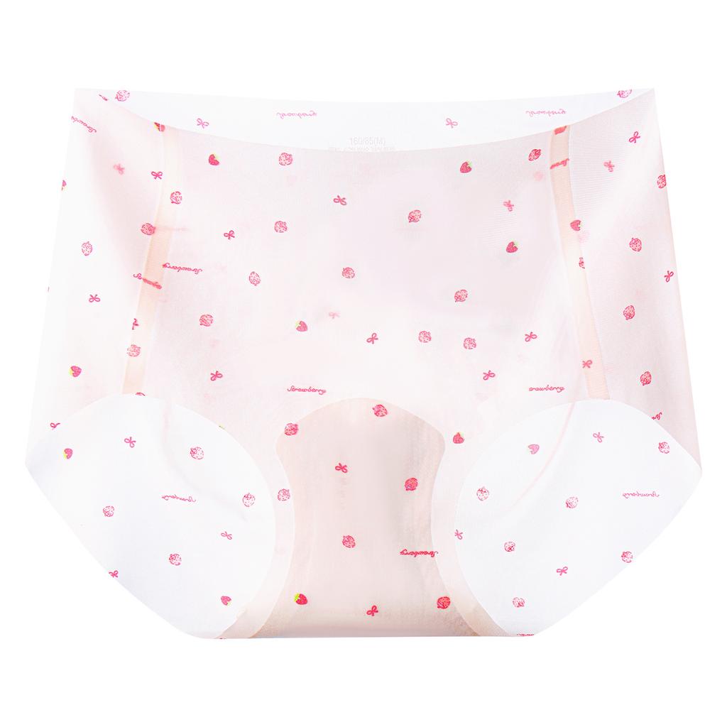 Girls Summer Thin Print No Trace Ice Silk Breathable Cool Feeling 10A Antibacterial Middle Waist Triangle Briefs
