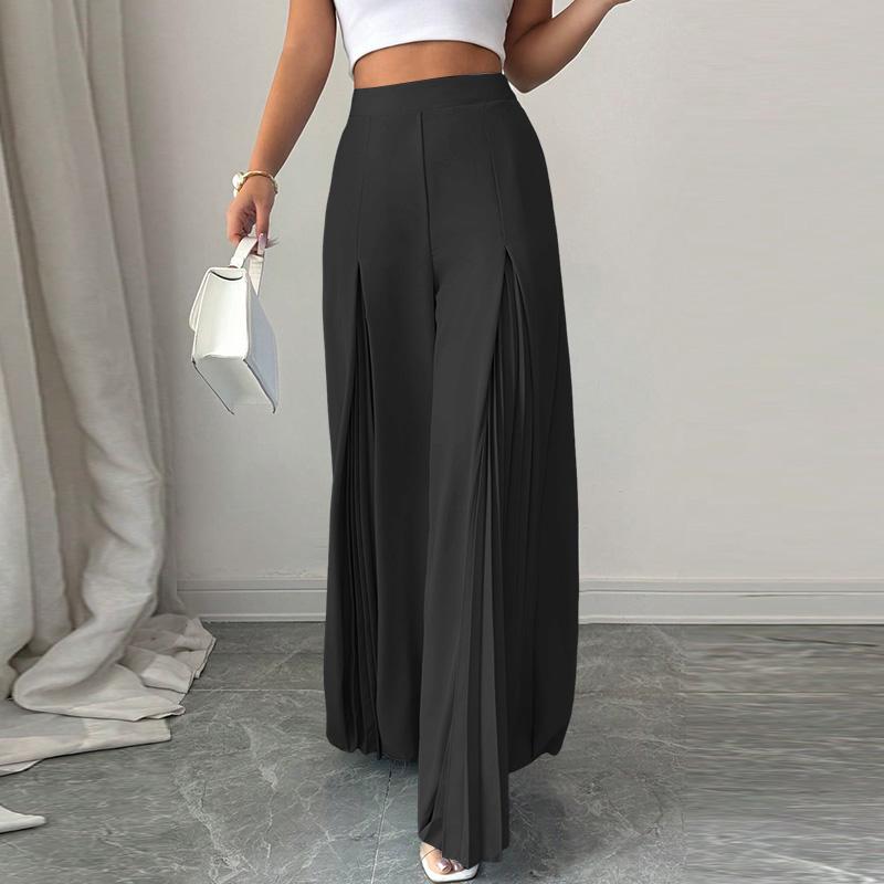 ZANZEA Women Casual Elastic Waist Solid Color Loose Wide Leg Pants