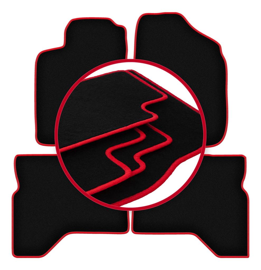 Velurové podlahové rohože s červeným okrajem pro: Mitsubishi Pajero Sport I SUV (1996-2008)