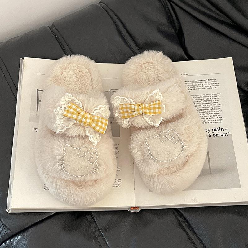 Furry casual furry shoes women's autumn and winter new wear cute cartoon thick sole heightening non-slip furry slippers tide