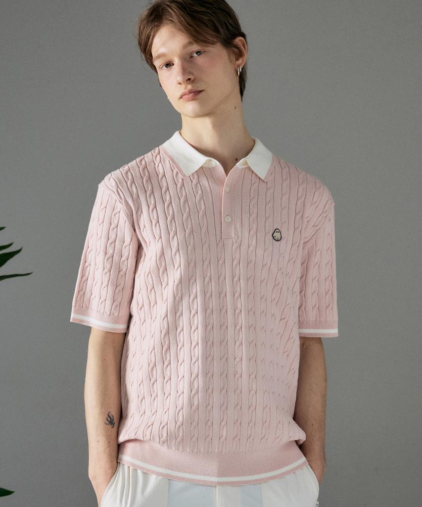 HYPERREET Unisex Color-Blocked Cool Cable Short Sleeve Knit [Pink]_Hg2Sw800