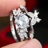 s/Set Round Stone White Zircon Cute Butterfly Ring Sets For Women Vintage CopperColor Engagement Bands Wedding Jewelry Gifts