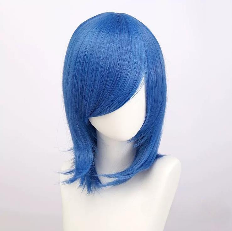 Anime 40cm Middelgroot Basis Pony Blond Zwart Wit Rood Roze Groen Bruin Goud Blauw Cosplay Pruik Hittebestendig Synthetisch Haar Pruiken blue