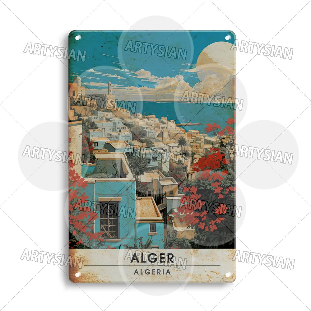 Maghreb Travel Cityscape Metal Sign Tunisia Alger Algeria Chefchaouen Morocco Marrakesh Oran Kabylie Hammamet Tunis Gafsa Plaque
