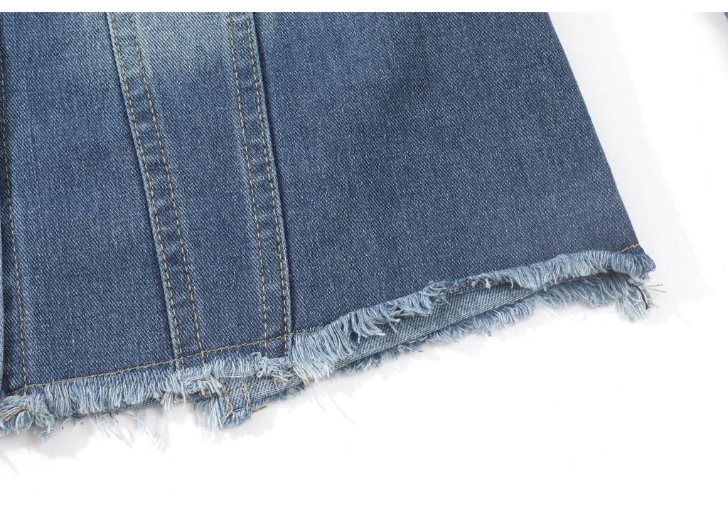Women's Denim Lapel Jacket - Washed and Ripped, Long Sleeve, Non-Stretch, 2025 Collection.
