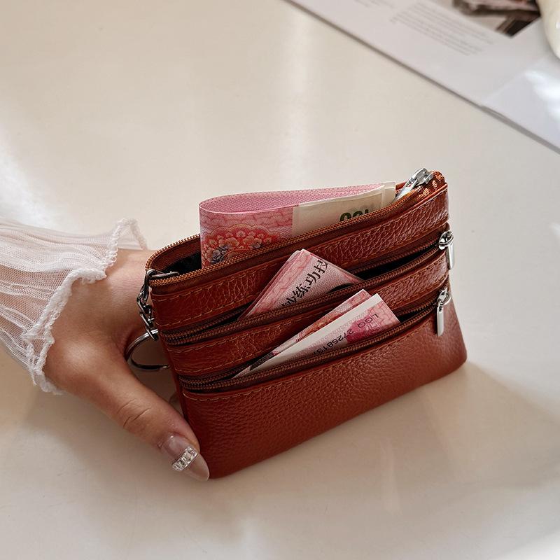 Pu Leather Portable Money Coin Purse Key Ring Waterproof Zipper Wear Resistant Credit Card Holder For Men Women