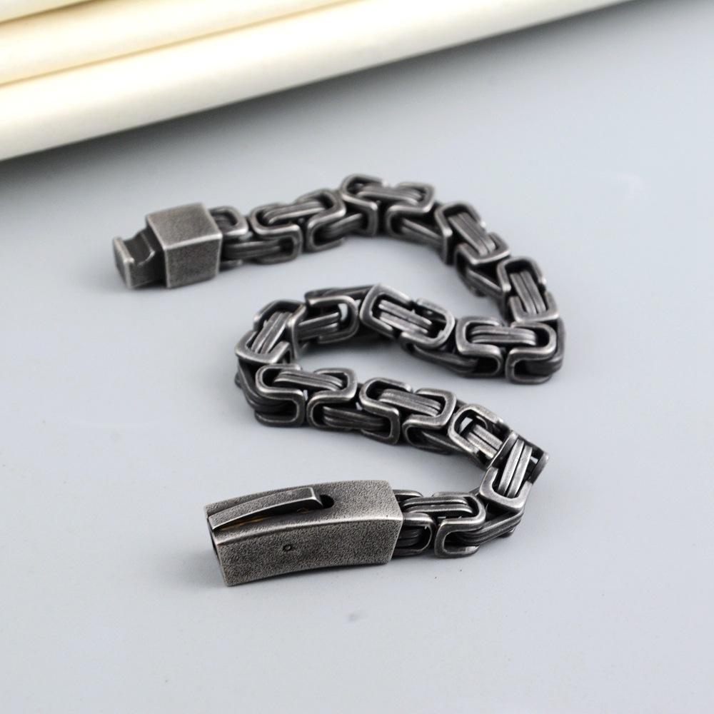 Hiphop Chunky Byzantine Bracelets,Retro 8mm Stainless Steel Braided Link Wristband,Punk Vintage Jewelry Gift for Men Boys