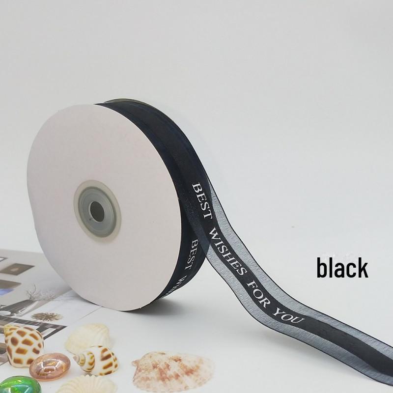 2,5 cm Transparentes Schneegarnband mit englischem und koreanischem Design für Kuchen-, Geschenkboxschleifen