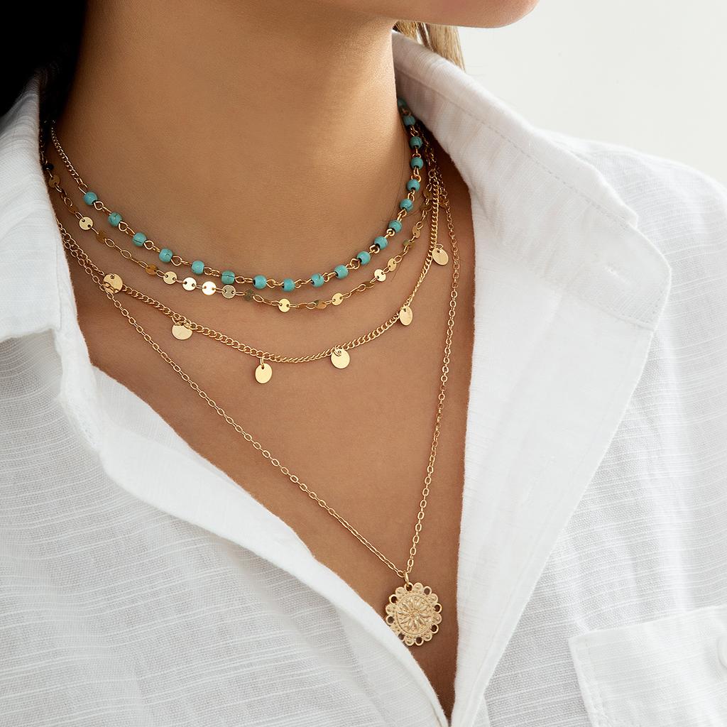 Accessories Retro Ethnic Style Clavicle Necklace Women, Simple Metal Sequin Necklace