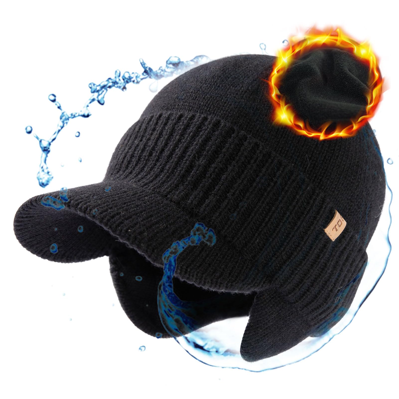 

Вязаная шапка с козырьком и ушками для и Плюс Идеально для и Водонепроницаемая и [TOP-EX] Осень/Зима, Мужская, Женская, Размеры, Лыжи, Сноуборд, чёрный