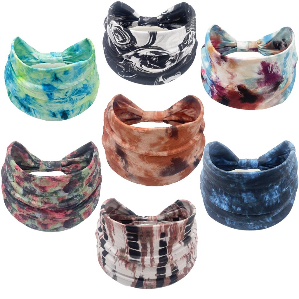 Tie-dye Headband For Women Woman Elastic Hairbands Width Hair Band Fashion Bandanas Yoga Headwear Sports Turbans Accessories New
