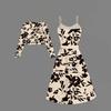 Women's  Fashionable And Casual Long-sleeved Short Cardigan Top + Belt + Strappy Dress Set