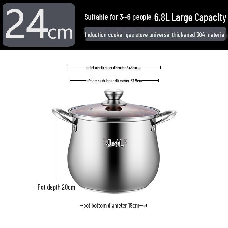 

304 Stainless Steel Stockpot - Large Capacity Soup & Cooking Pot with Induction/Gas Compatibility and Small Steamer