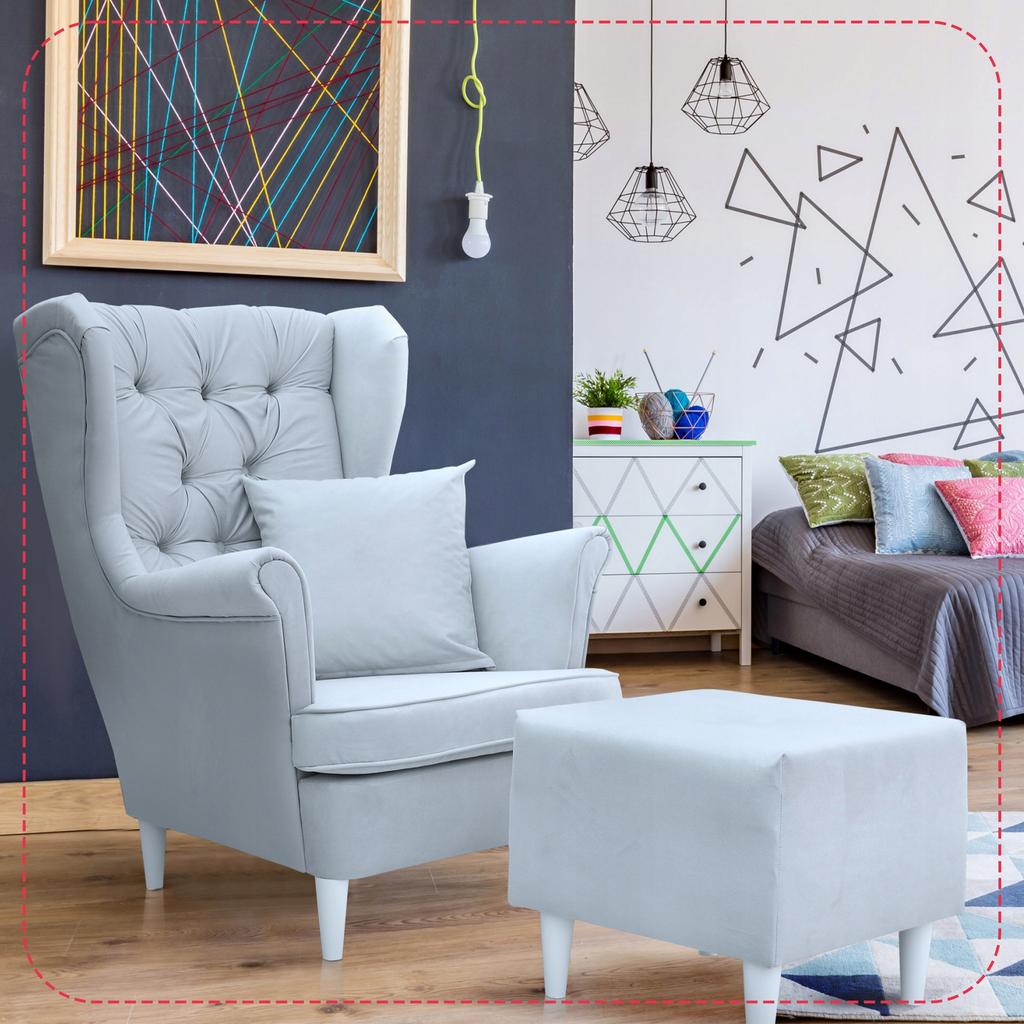 Gaja Wing Chair with Footstool Scandinavian Family Furniture Pigeon Ash