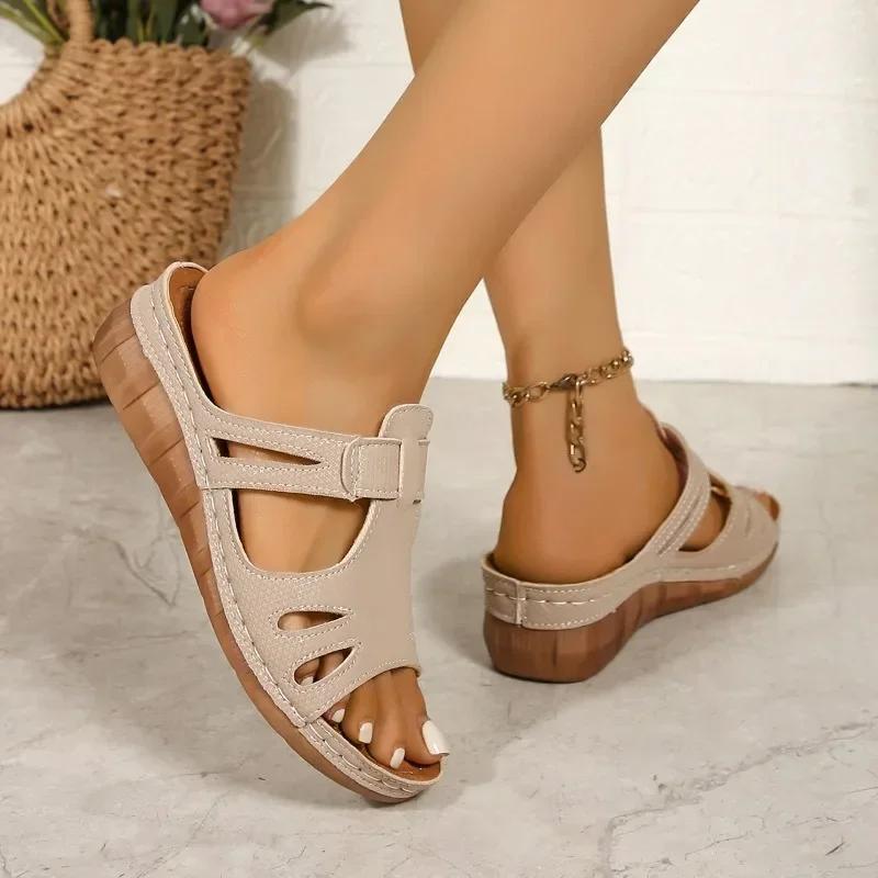 Pantofi de damă la ofertă 2025 Vară Papuci casual de înaltă calitate Femei Vârf deschis Exterior Vârf rotund Platformă Pane Sandale de damă