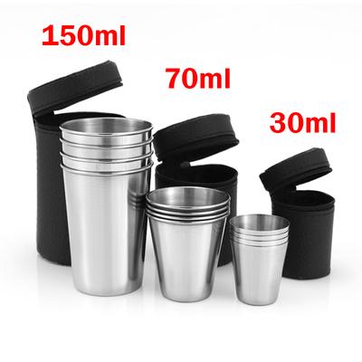 Set de pahare cu apă din oțel inoxidabil pentru exterior, cu carcasă, 4 buc., cu carcasă, drumeții, camping, picnic, grătar, cești de bere, ceașcă de cafea, recipiente portabile de călătorie, ceașcă de compresie