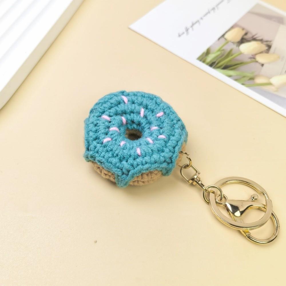 Mini Crochet Donut Keychain Colorful Food Shape Key Ring Handmade Knitted Keychain Bag Pendant
