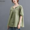 ZANZEA Women Plaid Print Casual Round Neck Half Sleeve Blouse
