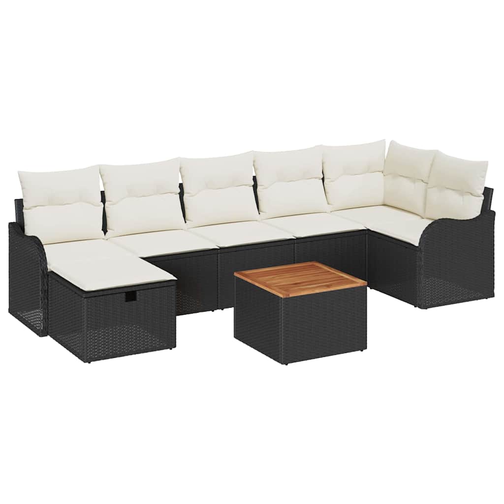 Garden Sofa Set with Cushions 8 pcs Black Poly Rattan