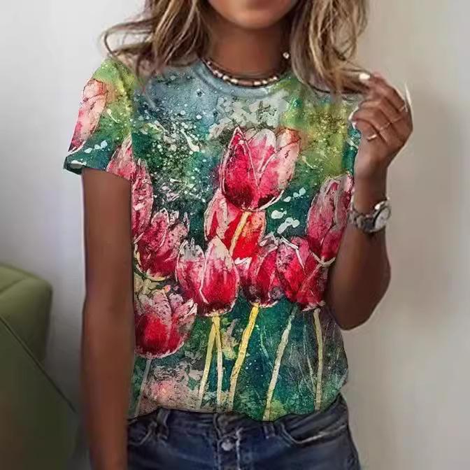 

Summer New Women s Short Sleeved Casual 3D Printed Butterfly Loose Women s T-shirt 6XL