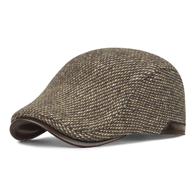 

Winter Velvet Cap Men s Middle-Aged and Elderly Plaid Wool Forward Cap Cold-Proof Ear Protection Cotton Cap хаки
