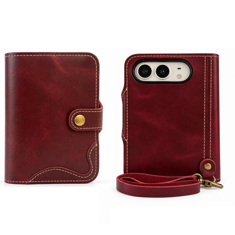 Denior B01 Oil Wax Cowhide Magnetic Button Genuine Leather Case