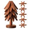 5PCS Wooden Trivets For Hot Dishes Folding Tree Shape Pine Table Mat For Kitchen Counter Dishes Pots Pans Bowl Teapot Pad