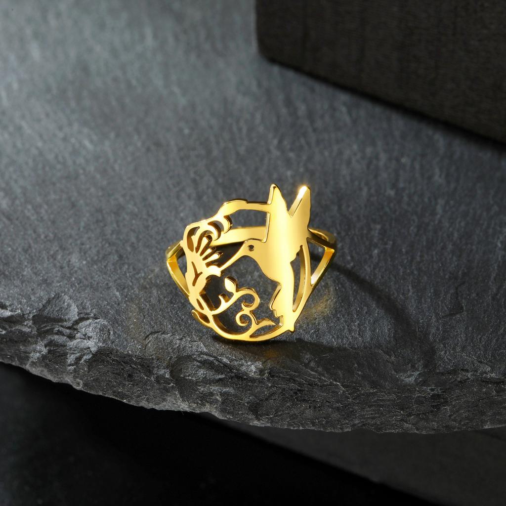 Skyrim Hummingbird Flowers Ring Women Stainless Steel Finger Rings 2026 Trendy Bird Animal Jewelry Birthday Gift Wholesale