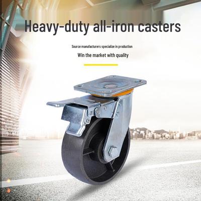 High-Temperature Resistant Cast Iron Swivel Caster with Brake: 4", 5", 6", 8" Wheels for Oven and Grill.