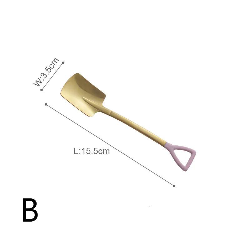 Kuchyňské náčiní Vícebarevná lžíce Železná Tvar katalpy Retro Roztomilá Čtvercová hlava Dětská lžíce Nerezová ocel Lopatka Lžičky na zmrzlinu