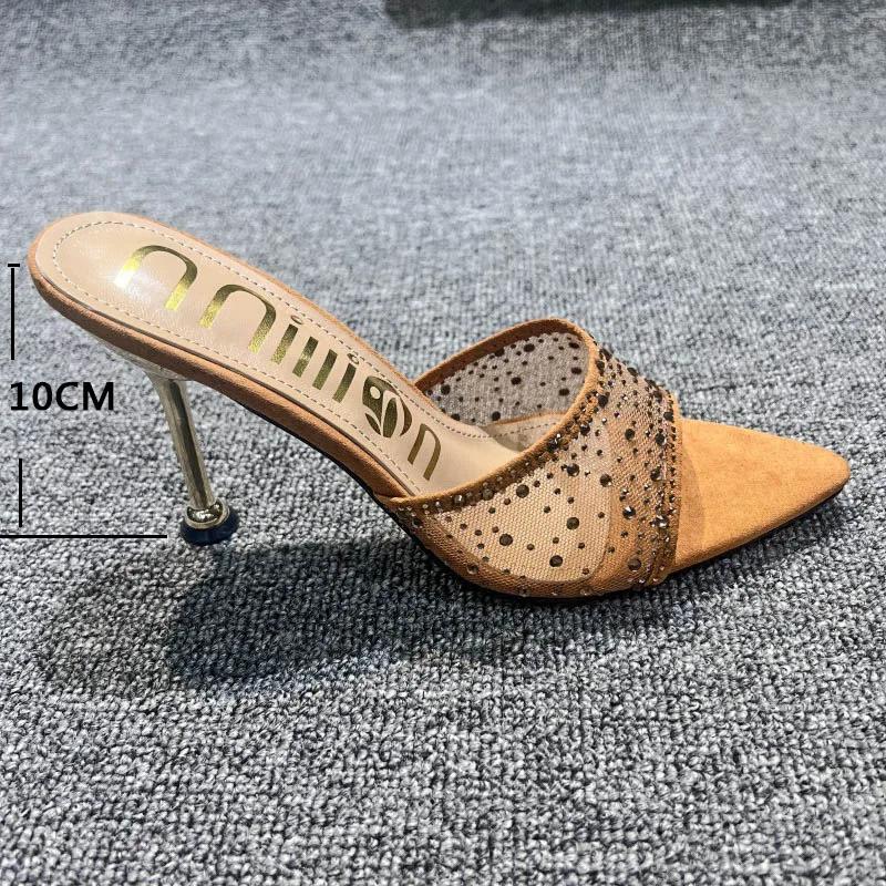 Sommer Damen Hausschuhe Sexy Spitz Strass Mesh Damen High Heel Hausschuhe Weibliche Party Hochzeit Brautschuhe