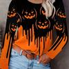 Women's Fashion Halloween Limited Edition, Pumpkin Print Gradient Long-Sleeve Top T-Shirt