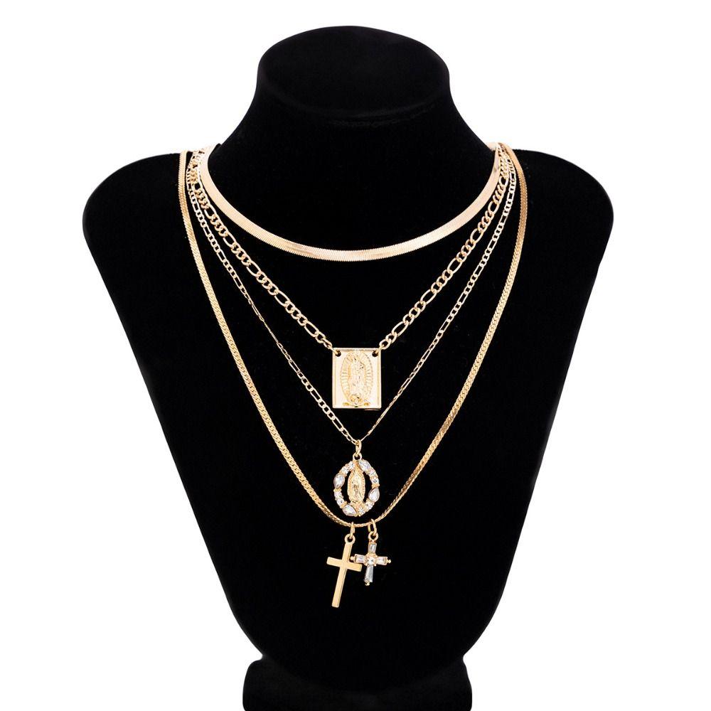 Love Bowknot Multilayer Pendant Necklace Crystal Y2K Metal Necklace Beaded Necklace  Women
