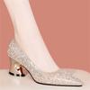 New Pointed Thick Heel Wedding Shoes 2025 Autumn with Cheongsam Shoes Rhinestone Mid-heel Shallow Single Shoes Temperament Celebrity Women's Shoes