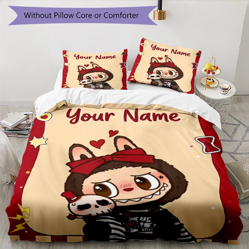 Cat Skull Custom Name Text Print 1Pc Bedding Set Duvet Cover With Two Pillowcases Soft Bed Linen For Household Bedroom