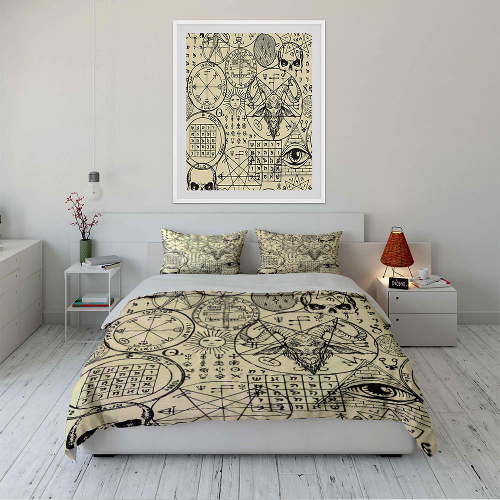 Occult Symbol Pattern Bedding Set Bedding Set (1 Duvet Cover, 2 Pillowcases, Duvet Not Included)