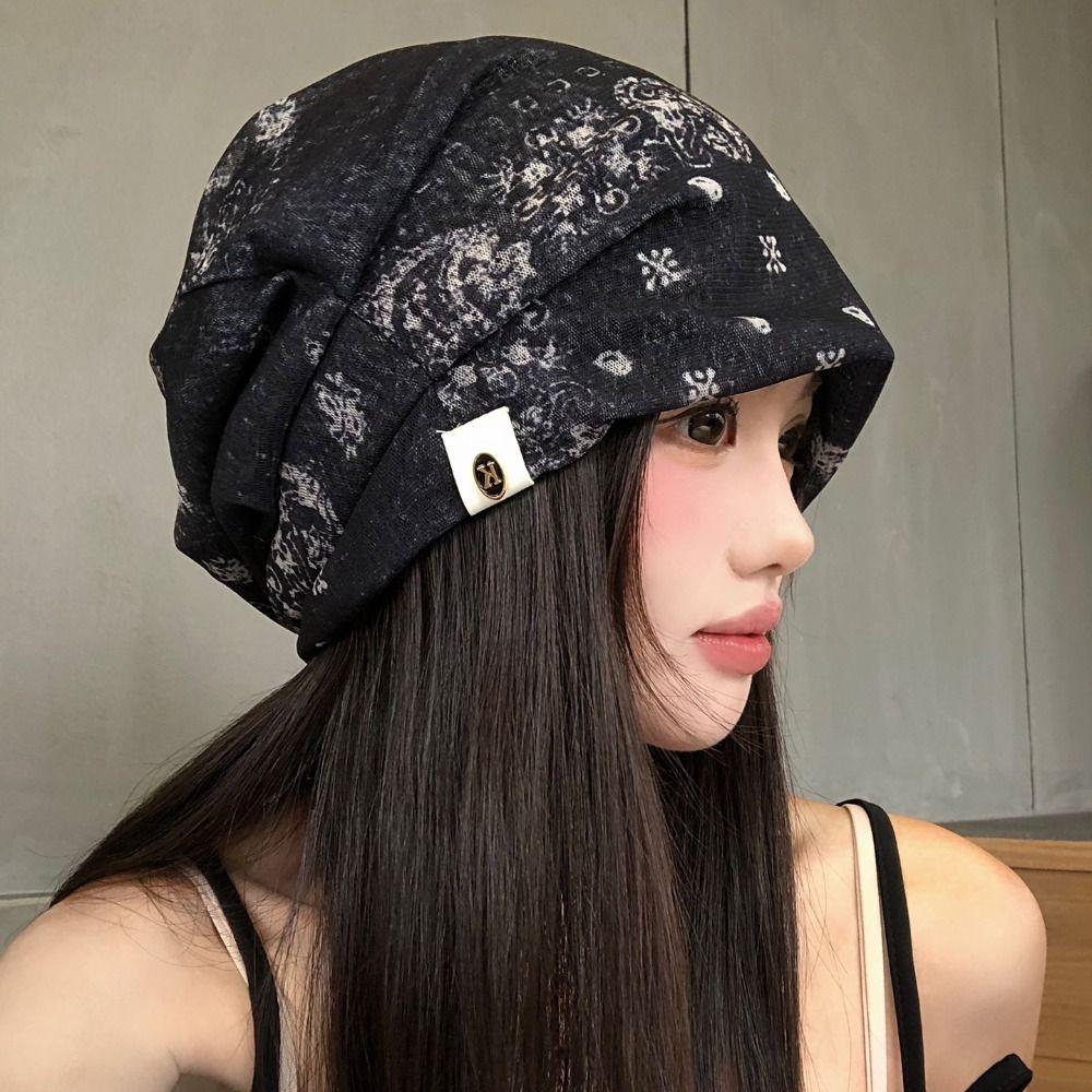 Large Head Circumference Stacked Hat Ethnic Style Beanies Cap Pullover Hat  for Women and Girl