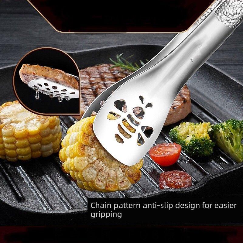 Thickened Food Tongs German-Style 304 Stainless Steel Tongs Bbq Tongs for Home Kitchen Steak Bread Grilling Tongs